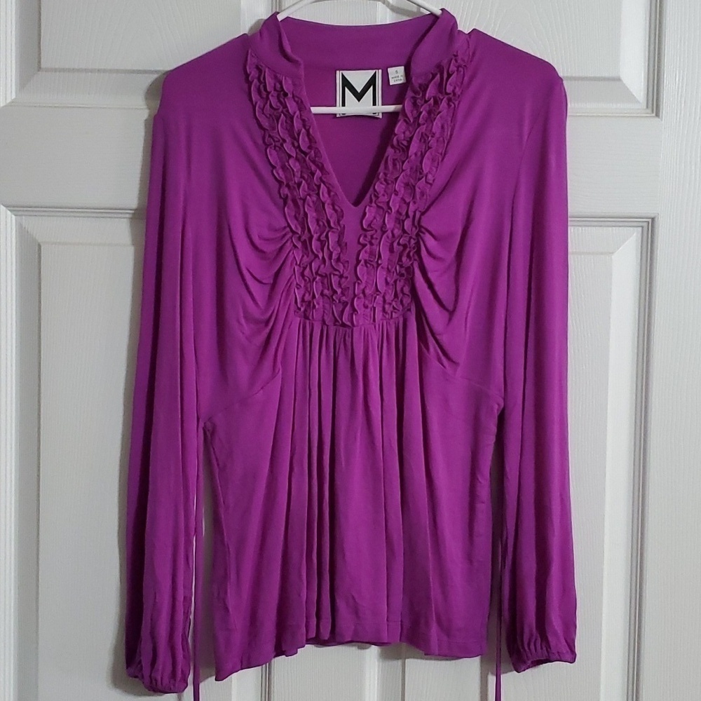 Marc Bouwer Women's Long Sleeve Purple Ruffled Tunic Size Small